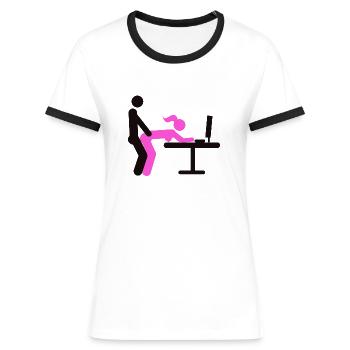 Sex am Arbeitsplatz Schreibtisch - Frauen Kontrast-T-Shirt - Weiß/Schwarz - Vorne - Selfina (174cm)