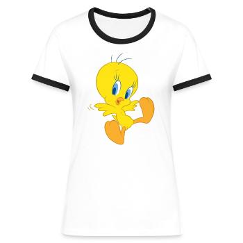 Looney Tunes Tweety fliegt - Frauen Kontrast-T-Shirt - Weiß/Schwarz - Vorne - Selfina (174cm)