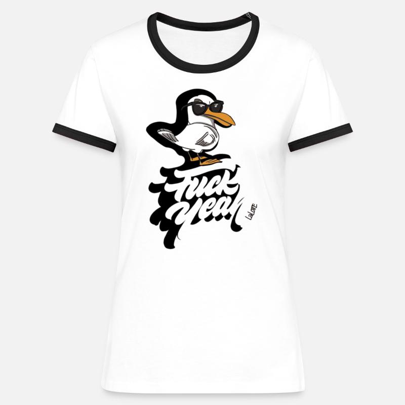 F*** YEAH - Frauen Kontrast-T-Shirt - Weiß/Schwarz
