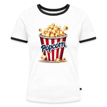 Popcorn Kostüm Fasching Karneval - Frauen Kontrast-T-Shirt - Weiß/Schwarz - Vorne - Selfina (174cm)