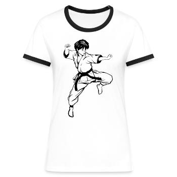 Karate Junge Zeichnung - Frauen Kontrast-T-Shirt - Weiß/Schwarz - Vorne - Selfina (174cm)