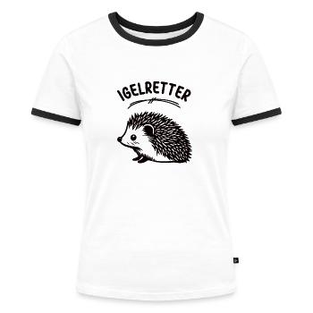 Igelretter Igelmotiv Stacheltier Stacheligel Igel - Frauen Kontrast-T-Shirt - Weiß/Schwarz - Vorne - Selfina (174cm)