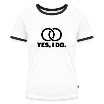 Demande en mariage - T-shirt contrasté Femme - blanc/noir - Devant - Selfina (174cm)
