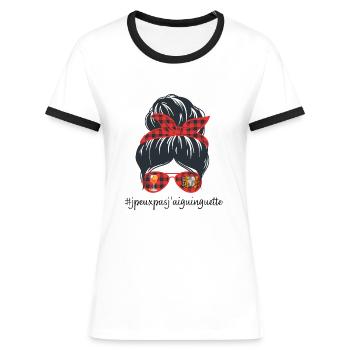 J'peux pas, j'ai guinguette! - T-shirt contrasté Femme - blanc/noir - Devant - Selfina (174cm)