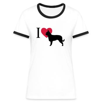 I love Berger de Picardie - Frauen Kontrast-T-Shirt - Weiß/Schwarz - Vorne - Selfina (174cm)