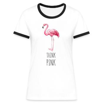 FLAMINGO. THINK PINK - Frauen Kontrast-T-Shirt - Weiß/Schwarz - Vorne - Selfina (174cm)