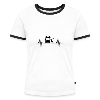 Camper Camping Herzschlag Wohnwagen Wohnmobil Puls - Frauen Kontrast-T-Shirt - Weiß/Schwarz - Vorne - Selfina (174cm)