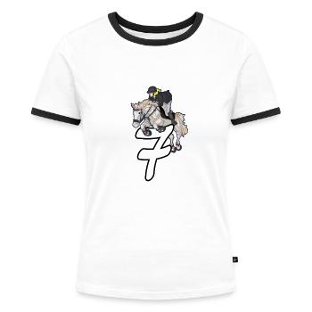 Chemise anniversaire cavalier 7ème anniversaire - T-shirt contrasté Femme - blanc/noir - Devant - Selfina (174cm)