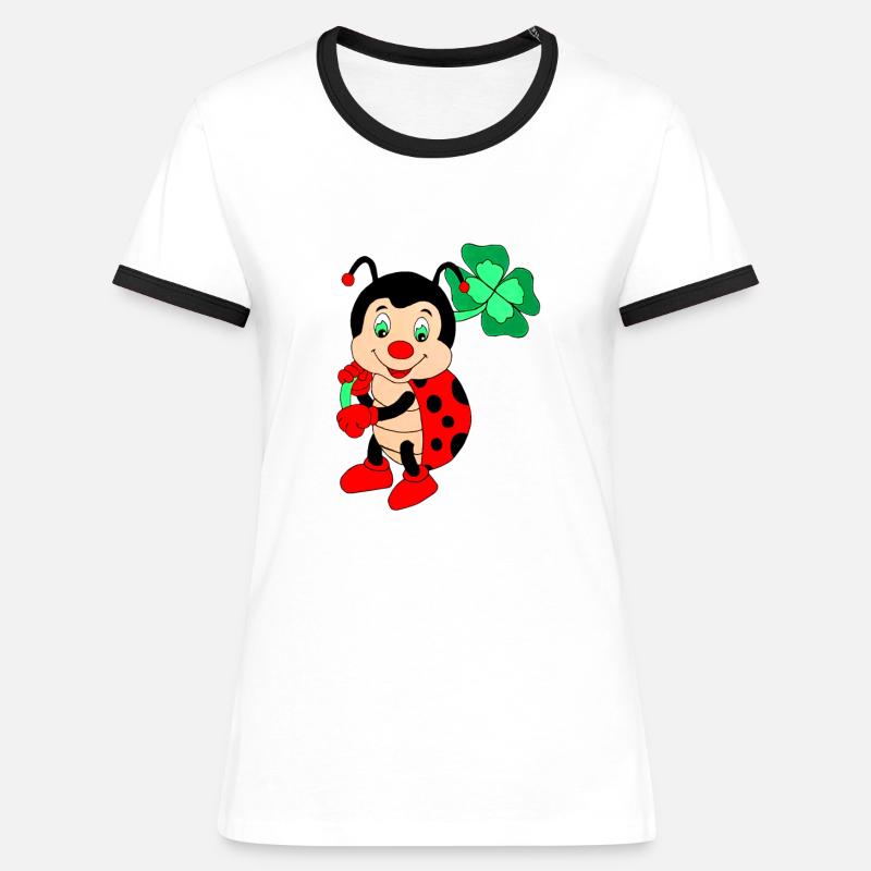 Ladybug with shamrock, hand-painted - Women's Ringer T-Shirt - white/black
