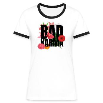 Schlechtes Karma Blumen - Frauen Kontrast-T-Shirt - Weiß/Schwarz - Vorne - Selfina (174cm)