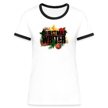 Christmas Writer - T-shirt contrasté Femme - blanc/noir - Devant - Selfina (174cm)