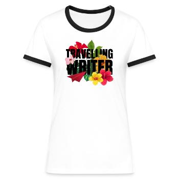 Travelling Writer Flowers - T-shirt contrasté Femme - blanc/noir - Devant - Selfina (174cm)