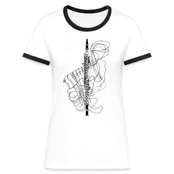 Croquis de flûte - T-shirt contrasté Femme - blanc/noir - Devant - Selfina (174cm)