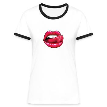 Lèche les lèvres colorées - T-shirt contrasté Femme - blanc/noir - Devant - Selfina (174cm)