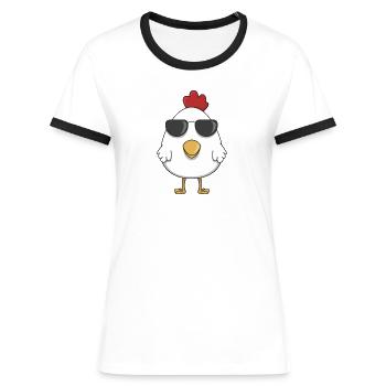Huhn Hühner Sonnenbrille Geschenk cool comic Henne - Frauen Kontrast-T-Shirt - Weiß/Schwarz - Vorne - Selfina (174cm)