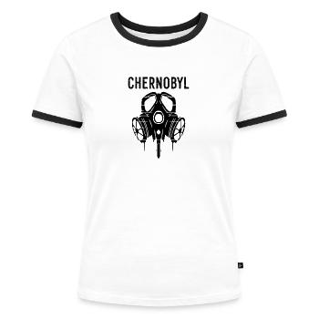Cadeau de masque à gaz de centrale nucléaire de Tchernobyl - T-shirt contrasté Femme - blanc/noir - Devant - Selfina (174cm)