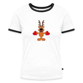 REH - TIER - LIEBE - LOVE - TIERLIEB - VERLIEBT - Frauen Kontrast-T-Shirt - Weiß/Schwarz - Vorne - Selfina (174cm)