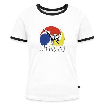 taekwondo tae kwon do tkd koreaanse vechtsporten - Vrouwen contrastshirt - wit/zwart - Voor - Selfina (174cm)