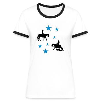 Plaisir & Reining étoiles - T-shirt contrasté Femme - blanc/noir - Devant - Selfina (174cm)