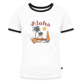 Été Plage Vacances surf - T-shirt contrasté Femme - blanc/noir - Devant - Selfina (174cm)