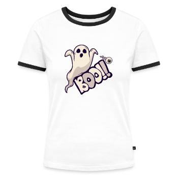 Halloween Ghost, Boo - Women's Ringer T-Shirt - white/black - Front - Selfina (174cm)