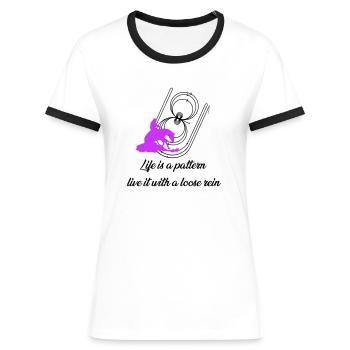 La vie est un motif noir - T-shirt contrasté Femme - blanc/noir - Devant - Selfina (174cm)