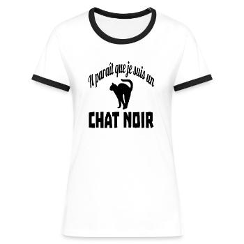 il paraît que je suis un chat noir - T-shirt contrasté Femme - blanc/noir - Devant - Selfina (174cm)