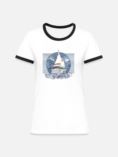 Voilier - T-shirt contrasté Femme - blanc/noir
