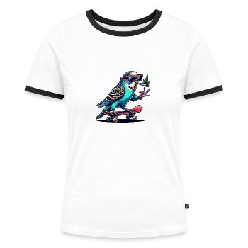 Blatant budgie - Women's Ringer T-Shirt - white/black - Front - Selfina (174cm)