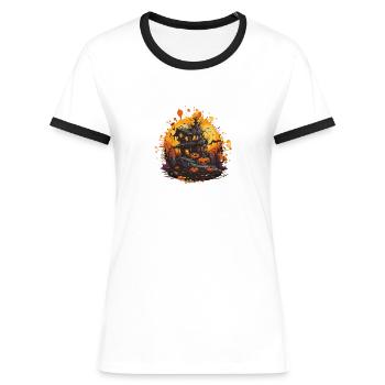 Maison hantée Halloween 2 - T-shirt contrasté Femme - blanc/noir - Devant - Selfina (174cm)
