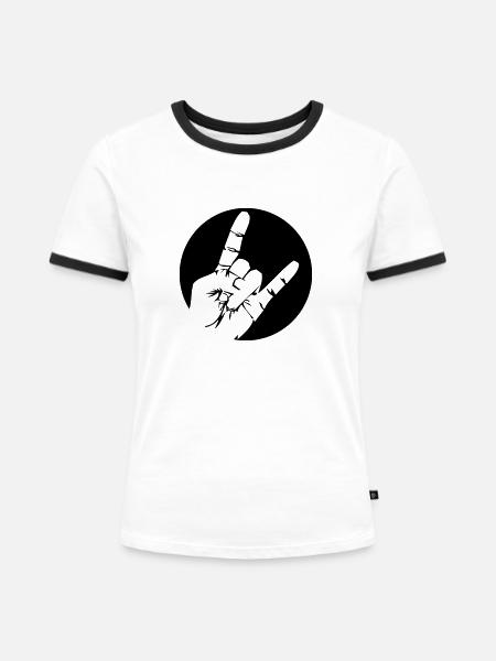Rockfinger - Frauen Kontrast-T-Shirt - Weiß/Schwarz