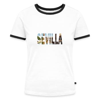 Séville Paisaje Urbano - T-shirt contrasté Femme - blanc/noir - Devant - Selfina (174cm)