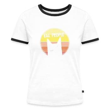 Ew People - Lustige Katze mit Vintage Sonnenuntergang - Frauen Kontrast-T-Shirt - Weiß/Schwarz - Vorne - Selfina (174cm)