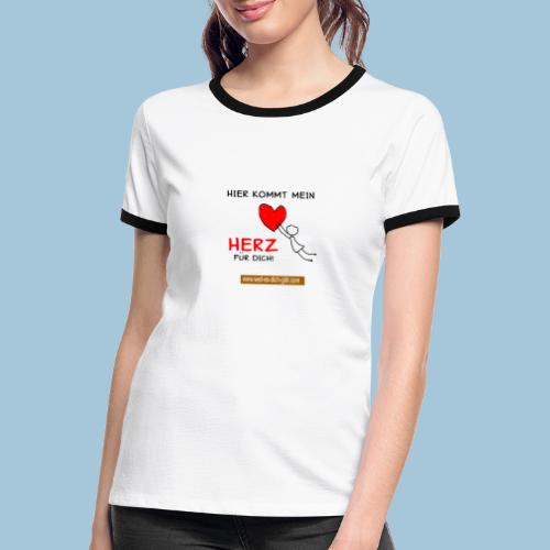 ❤ Hier kommt mein Herz für dich Spruch liebe dich - Frauen Kontrast-T-Shirt