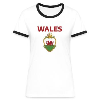 Wales Football 2022 Fans du pays de Galles - Frauen Kontrast-T-Shirt - Weiß/Schwarz - Vorne - Selfina (174cm)