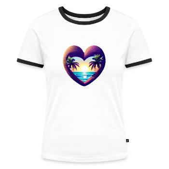 Sommerurlaub Palmen Strand Palme Insel Sonne - Frauen Kontrast-T-Shirt - Weiß/Schwarz - Vorne - Selfina (174cm)
