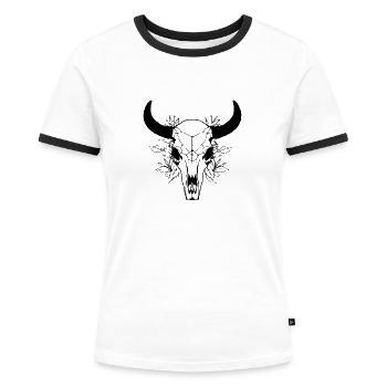 Kuh Schädel Boho - Frauen Kontrast-T-Shirt - Weiß/Schwarz - Vorne - Selfina (174cm)