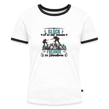 Glück ist es mit seinen Freunde zu Wandern - Frauen Kontrast-T-Shirt - Weiß/Schwarz - Vorne - Selfina (174cm)
