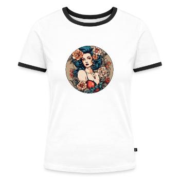 Pin-up Fille - T-shirt contrasté Femme - blanc/noir - Devant - Selfina (174cm)