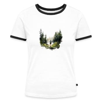 Schneller, weiter, stärker: Dein Jogging Shirt - Frauen Kontrast-T-Shirt - Weiß/Schwarz - Vorne - Selfina (174cm)