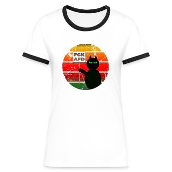 The Cat Statement FCKAFD - Frauen Kontrast-T-Shirt - Weiß/Schwarz - Vorne - Selfina (174cm)