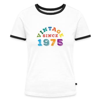 Vintage 1975 - Women's Ringer T-Shirt - white/black - Front - Selfina (174cm)