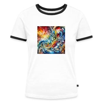 Spectre dynamique - Peinture abstraite - T-shirt contrasté Femme - blanc/noir - Devant - Selfina (174cm)
