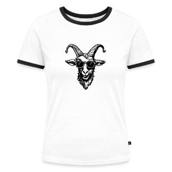 Ziege Steinbock Ziegenbock - Frauen Kontrast-T-Shirt - Weiß/Schwarz - Vorne - Selfina (174cm)