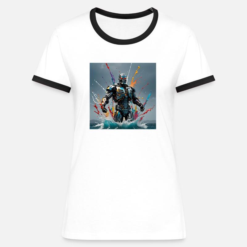 Robot colored - Women's Ringer T-Shirt - white/black