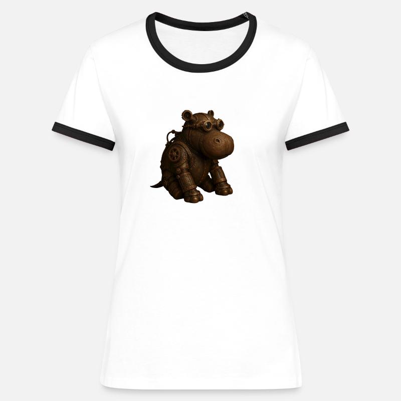 Steampunk Hippo - Women's Ringer T-Shirt - white/black