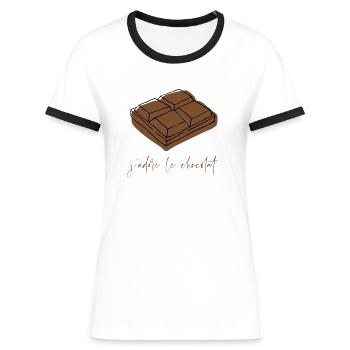 J'adore le chocolat - T-shirt contrasté Femme - blanc/noir - Devant - Selfina (174cm)