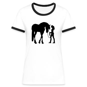 Frau Mit Pferd Silhouette Vertrauen - Frauen Kontrast-T-Shirt - Weiß/Schwarz - Vorne - Selfina (174cm)