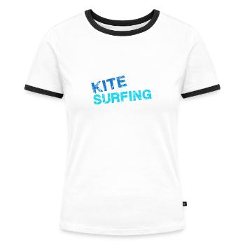 kitesurf, surf, surfeur, vague, bleu, écriture - T-shirt contrasté Femme - blanc/noir - Devant - Selfina (174cm)
