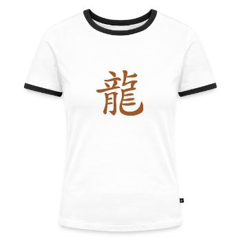 Caractères chinois marron - T-shirt contrasté Femme - blanc/noir - Devant - Selfina (174cm)